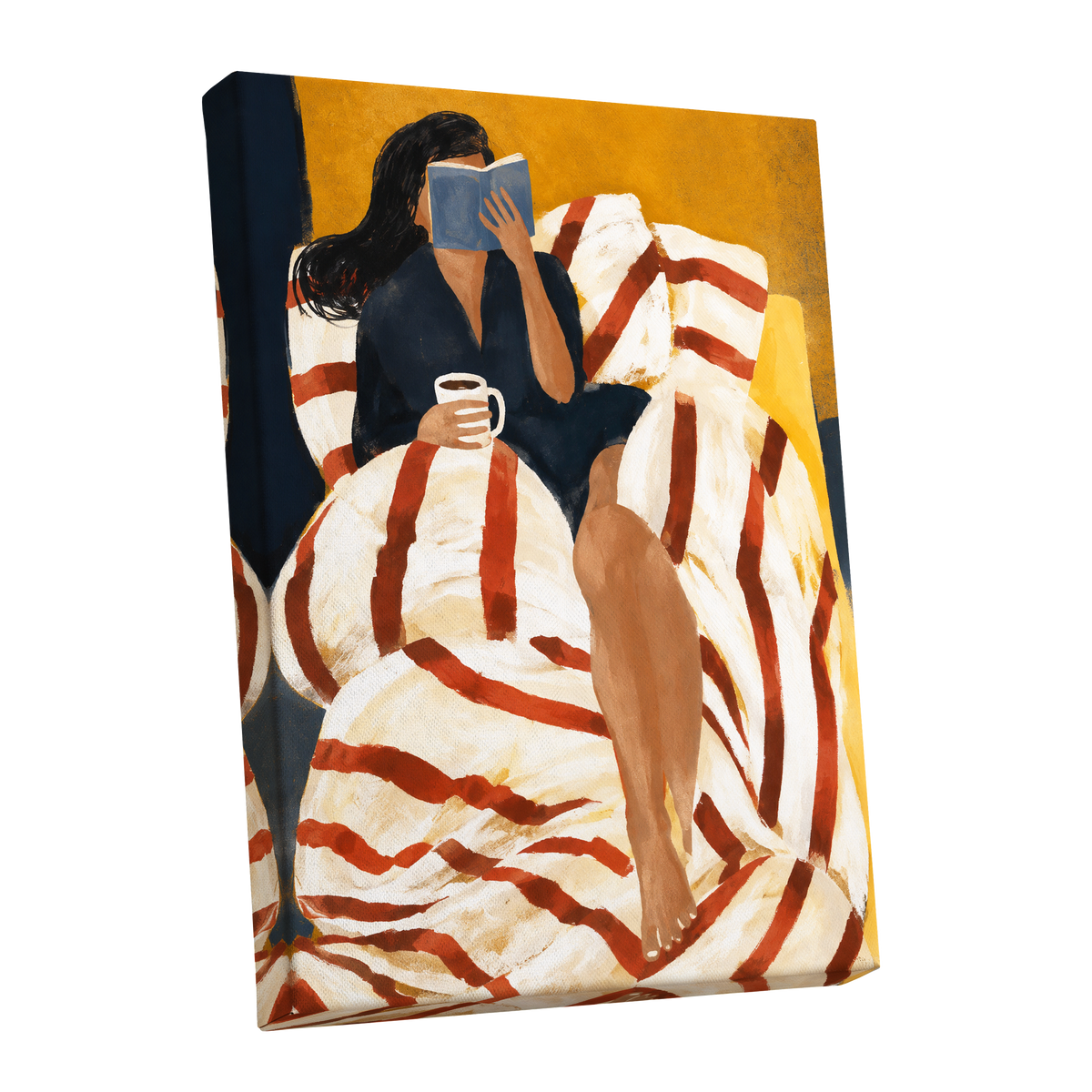 A Chapter in Ochre, yellow, beige, red abstract wall art shown as a stretched canvas wall art