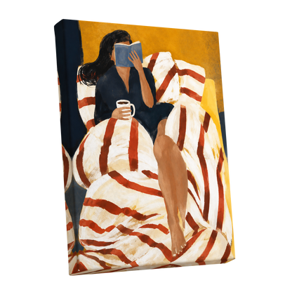 A Chapter in Ochre, yellow, beige, red abstract wall art shown as a stretched canvas wall art