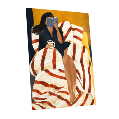 A Chapter in Ochre, yellow, beige, red abstract wall art shown as a unframed poster wall art print
