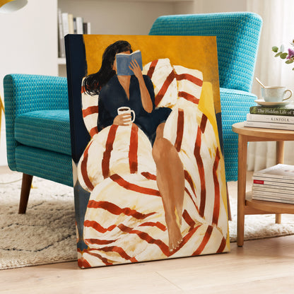 A Chapter in Ochre, yellow, beige, red abstract wall art displayed in a styled interior, gallery view 3