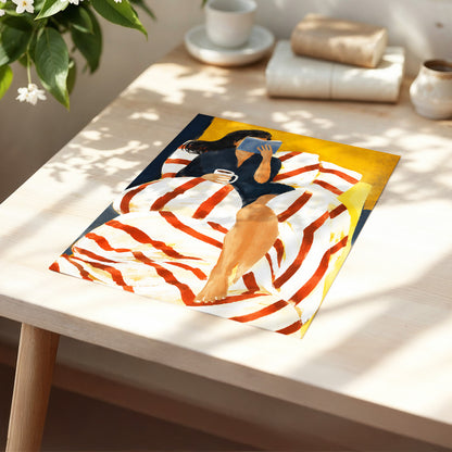 A Chapter in Ochre, yellow, beige, red abstract wall art displayed in a styled interior, gallery view 5