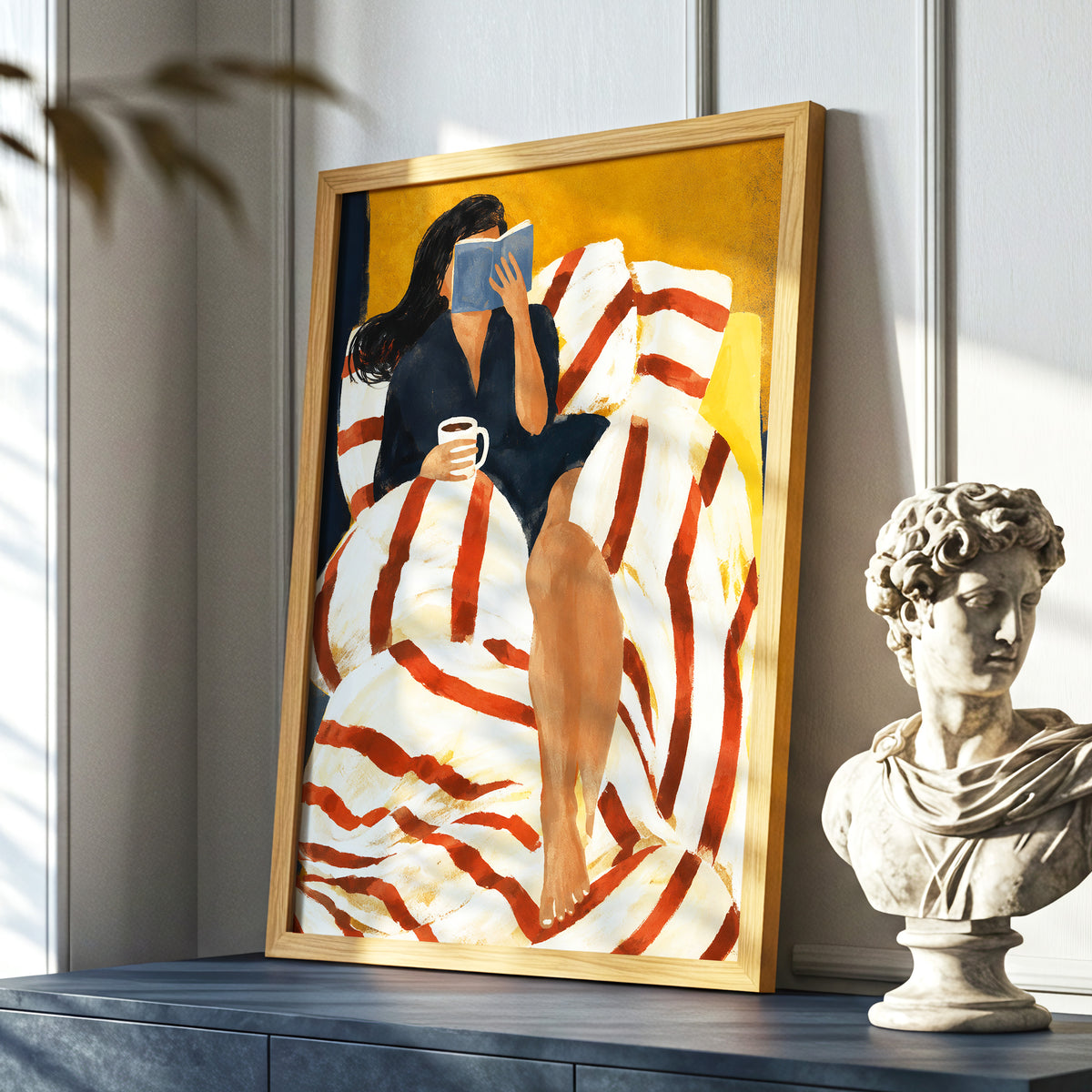 A Chapter in Ochre, yellow, beige, red abstract wall art displayed in a styled interior, gallery view 6
