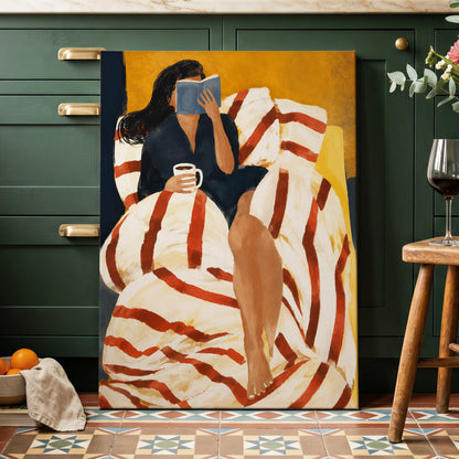 A Chapter in Ochre, yellow, beige, red abstract wall art displayed in a styled interior, gallery view 7
