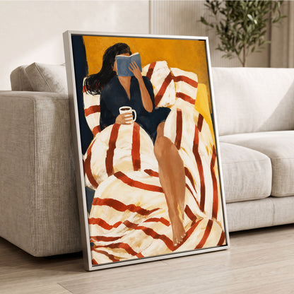 A Chapter in Ochre, yellow, beige, red abstract wall art displayed in a styled interior, gallery view 8