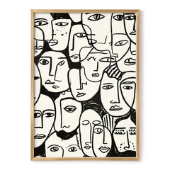 A Chorus of Faces, black, beige, white abstract wall art, front artwork view