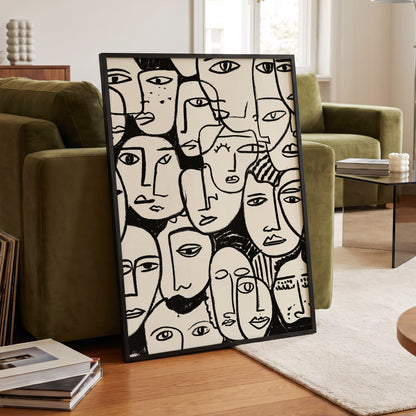 A Chorus of Faces, black, beige, white abstract wall art displayed in a styled interior, gallery view 2
