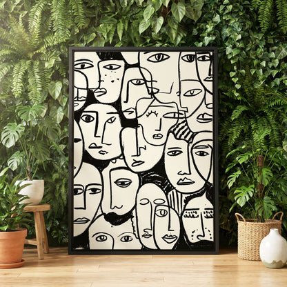 A Chorus of Faces, black, beige, white abstract wall art displayed in a styled interior, gallery view 4