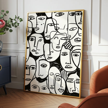 A Chorus of Faces, black, beige, white abstract wall art displayed in a styled interior, gallery view 6