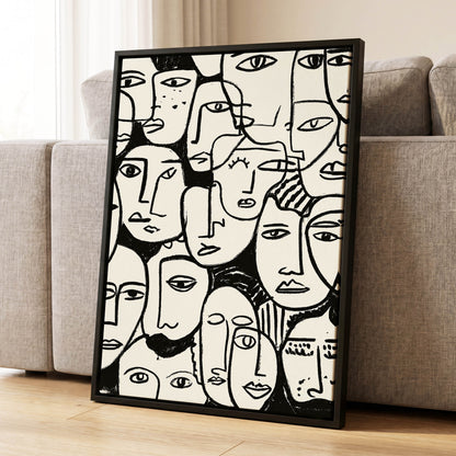A Chorus of Faces, black, beige, white abstract wall art displayed in a styled interior, gallery view 8