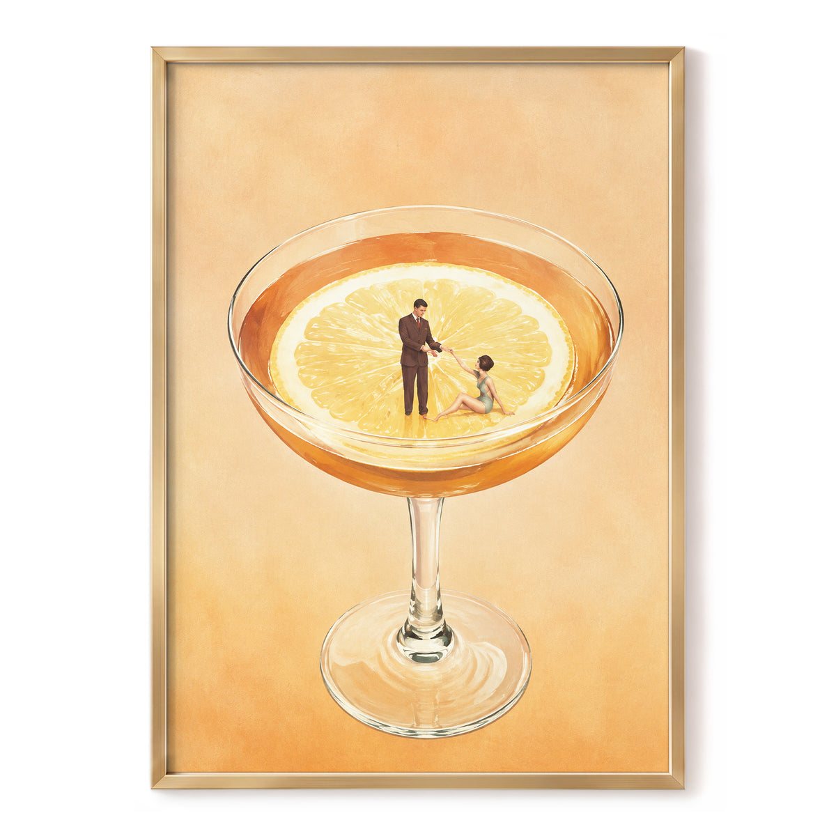 A Citrus Rendezvous, orange, yellow, beige minimalist wall art, front artwork view