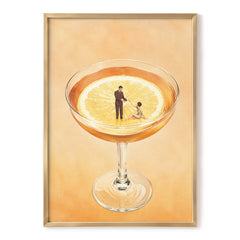 A Citrus Rendezvous, orange, yellow, beige minimalist wall art, front artwork view