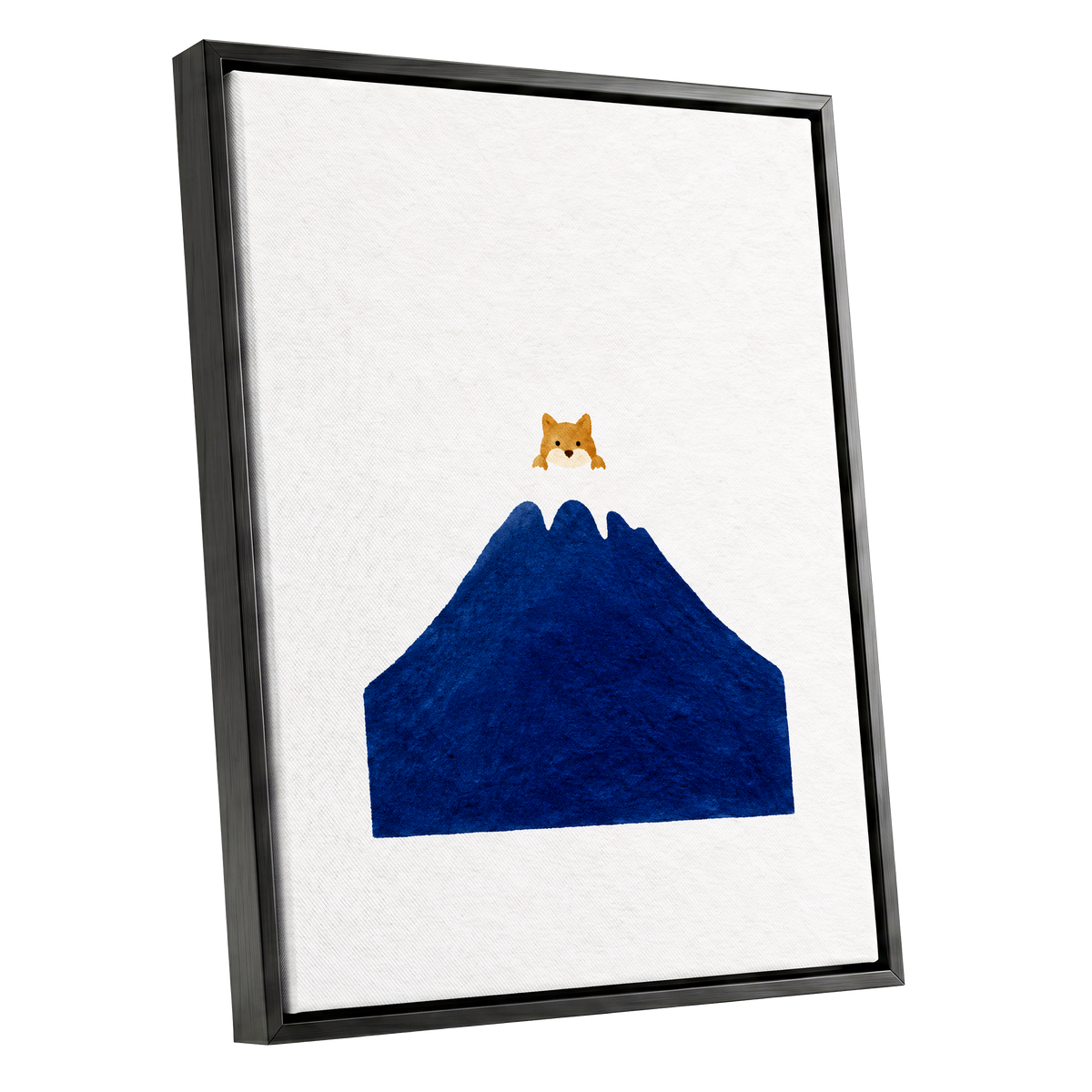 A Fox Above the Blue, blue, white, orange nature wall art shown as a black framed canvas wall art