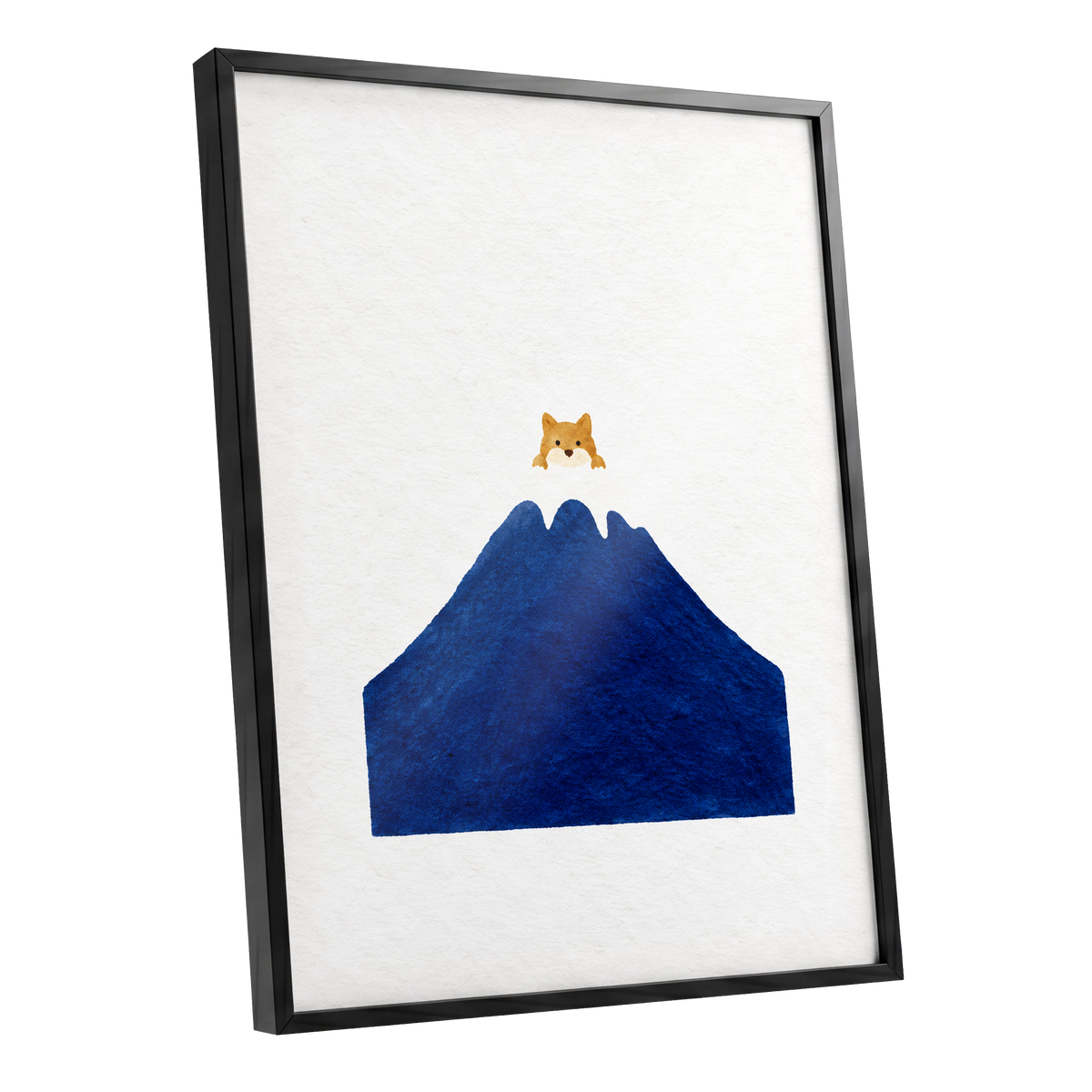A Fox Above the Blue, blue, white, orange nature wall art shown as a black framed poster wall art print