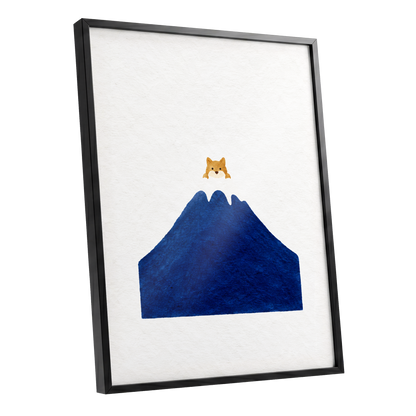A Fox Above the Blue, blue, white, orange nature wall art shown as a black framed poster wall art print