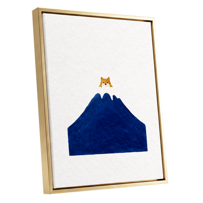 A Fox Above the Blue, blue, white, orange nature wall art shown as a gold framed canvas wall art