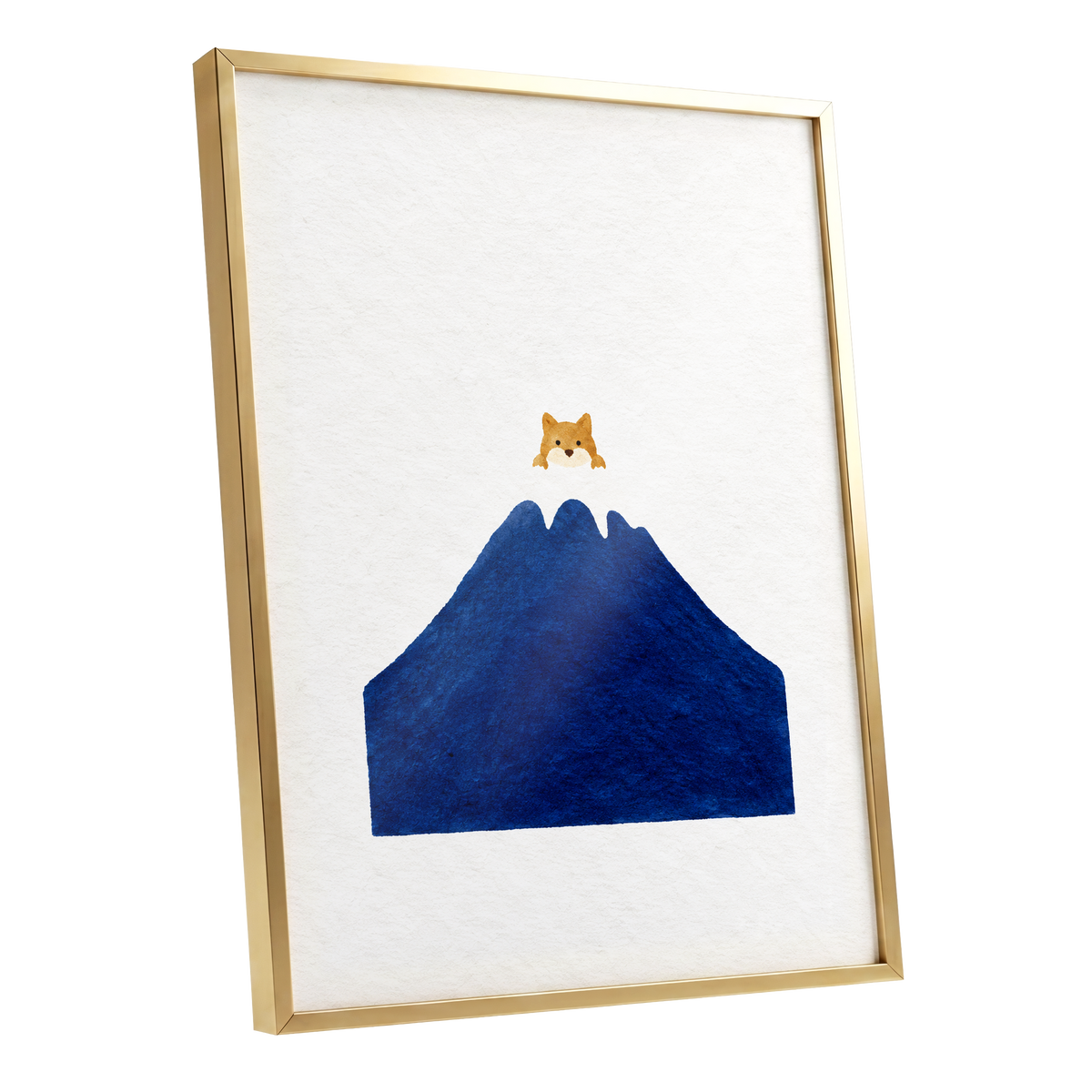 A Fox Above the Blue, blue, white, orange nature wall art shown as a gold framed poster wall art print