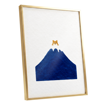 A Fox Above the Blue, blue, white, orange nature wall art shown as a gold framed poster wall art print