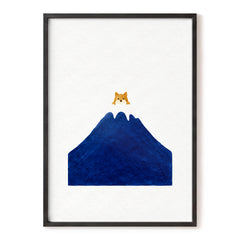 A Fox Above the Blue, blue, white, orange nature wall art, front artwork view