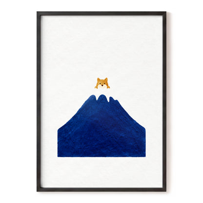 A Fox Above the Blue, blue, white, orange nature wall art, front artwork view