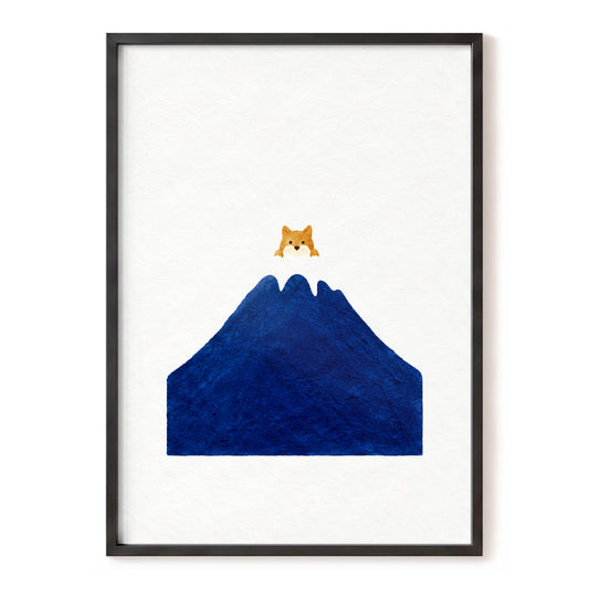 A Fox Above the Blue, blue, white, orange nature wall art, front artwork view