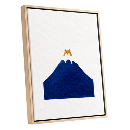 A Fox Above the Blue, blue, white, orange nature wall art shown as a oak framed canvas wall art