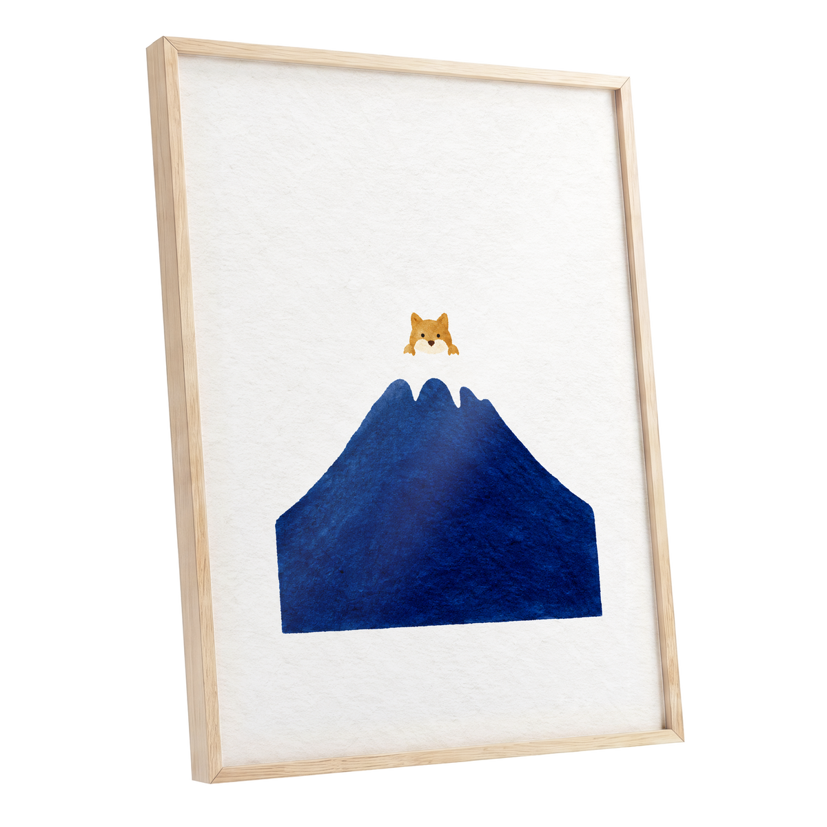 A Fox Above the Blue, blue, white, orange nature wall art shown as a oak framed poster wall art print