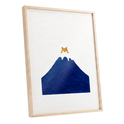 A Fox Above the Blue, blue, white, orange nature wall art shown as a oak framed poster wall art print