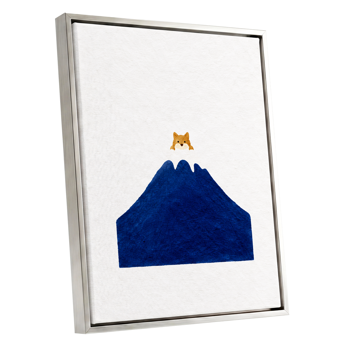 A Fox Above the Blue, blue, white, orange nature wall art shown as a silver framed canvas wall art