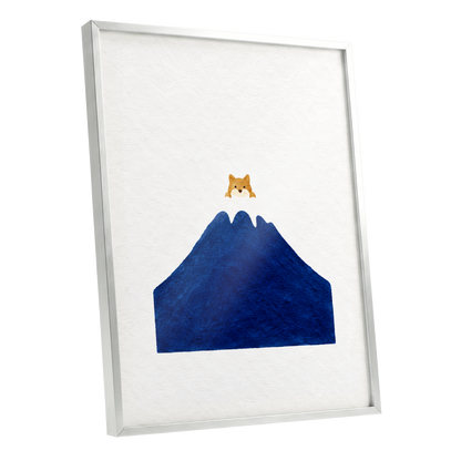 A Fox Above the Blue, blue, white, orange nature wall art shown as a silver framed poster wall art print
