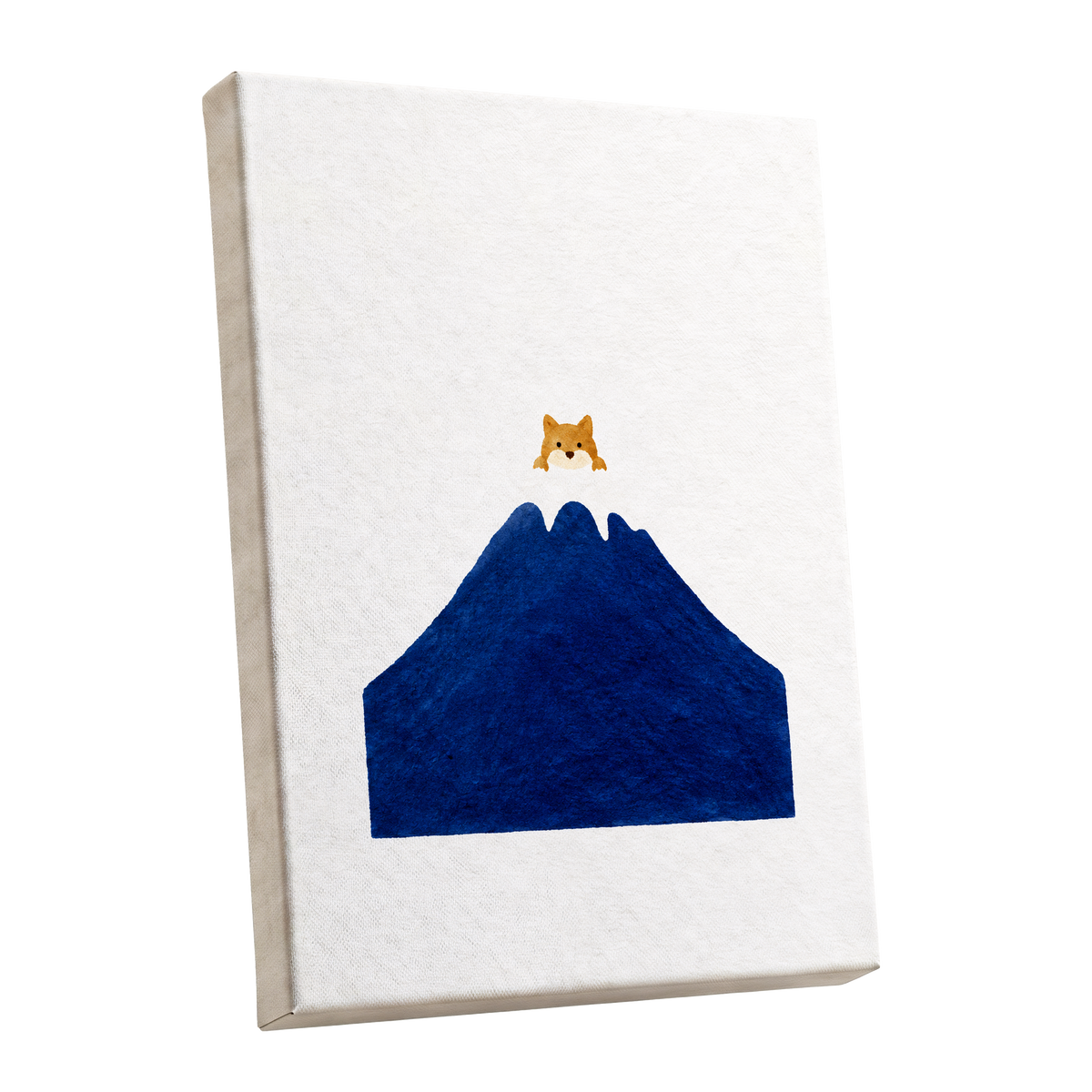 A Fox Above the Blue, blue, white, orange nature wall art shown as a stretched canvas wall art
