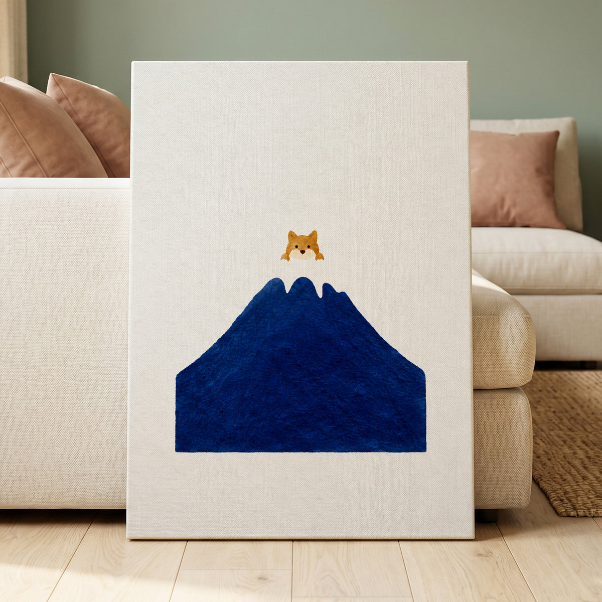 A Fox Above the Blue, blue, white, orange nature wall art displayed in a styled interior, gallery view 3