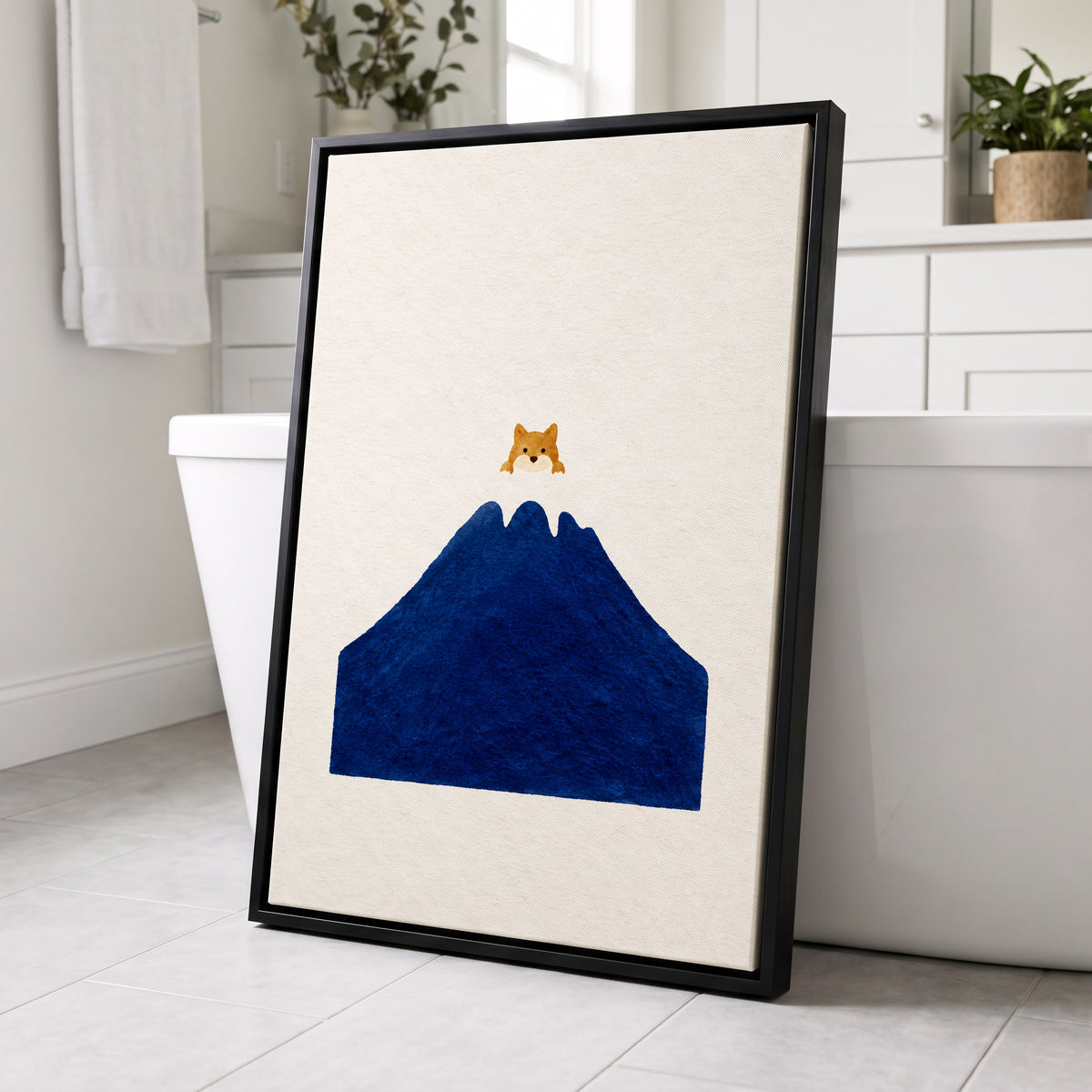 A Fox Above the Blue, blue, white, orange nature wall art displayed in a styled interior, gallery view 4