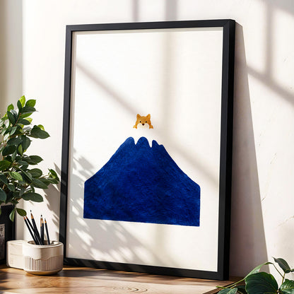 A Fox Above the Blue, blue, white, orange nature wall art displayed in a styled interior, gallery view 6