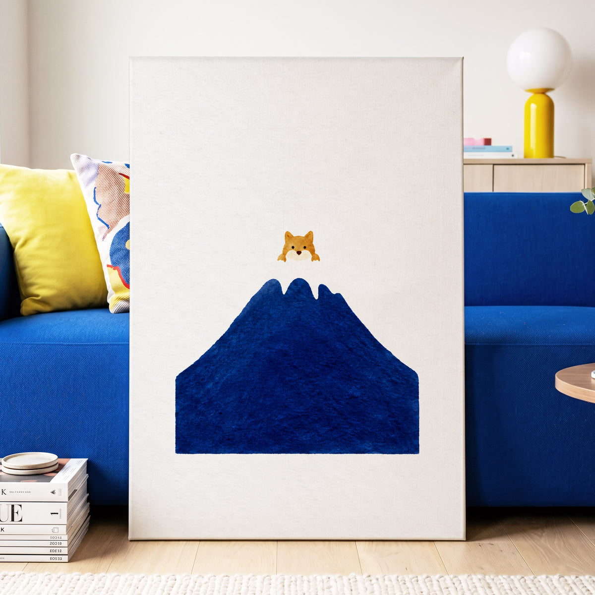 A Fox Above the Blue, blue, white, orange nature wall art displayed in a styled interior, gallery view 7