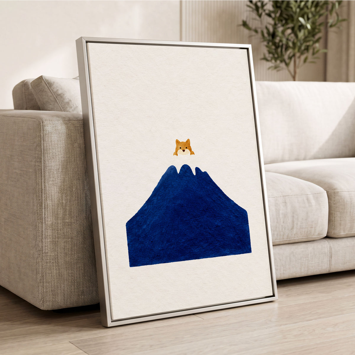 A Fox Above the Blue, blue, white, orange nature wall art displayed in a styled interior, gallery view 8