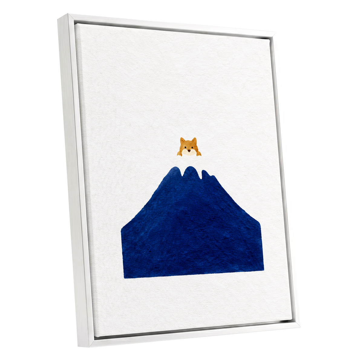 A Fox Above the Blue, blue, white, orange nature wall art shown as a white framed canvas wall art
