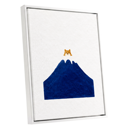 A Fox Above the Blue, blue, white, orange nature wall art shown as a white framed canvas wall art