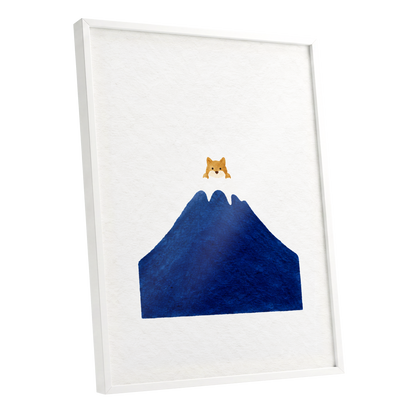 A Fox Above the Blue, blue, white, orange nature wall art shown as a white framed poster wall art print