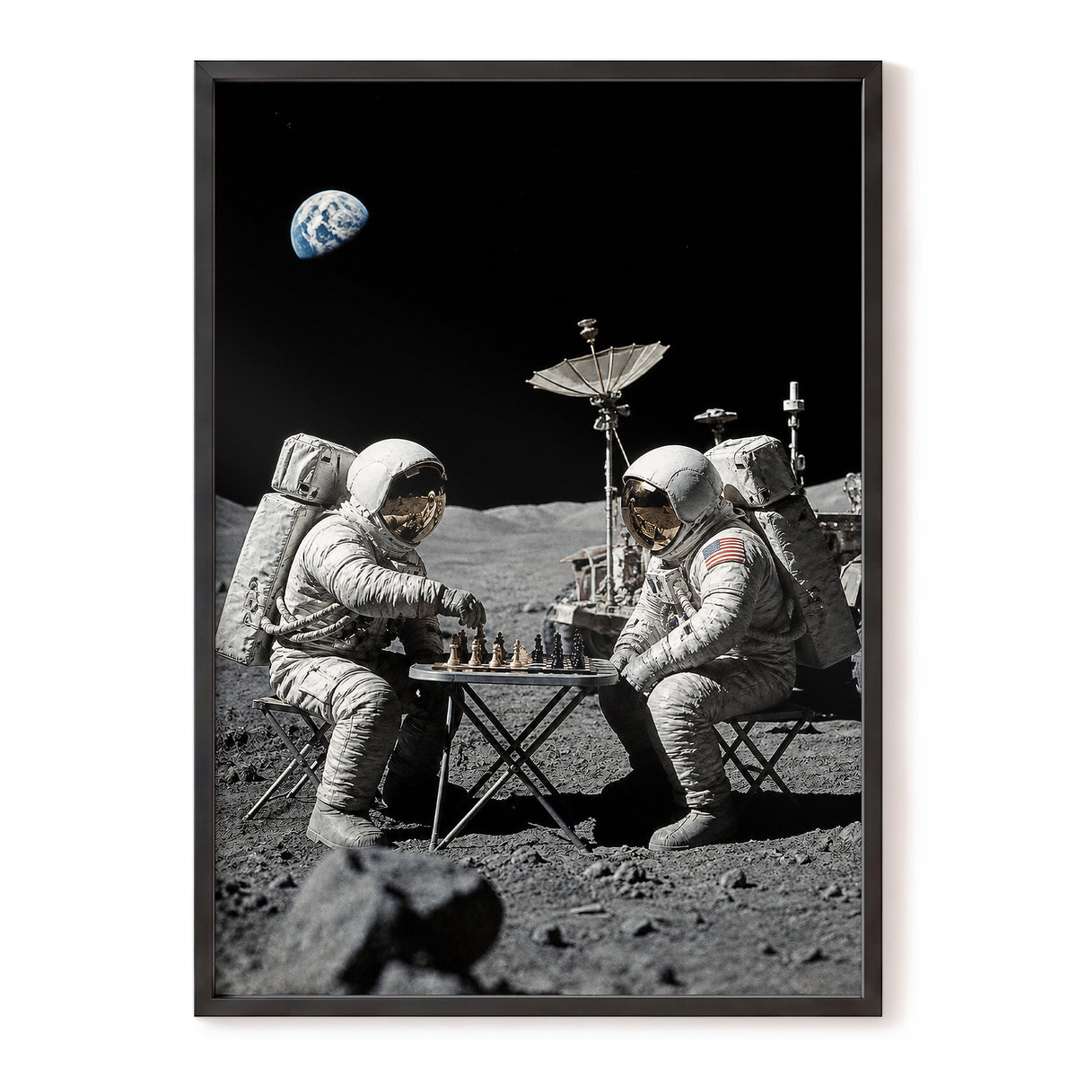 A Game Above Earth, black, gray, white minimalist wall art, front artwork view