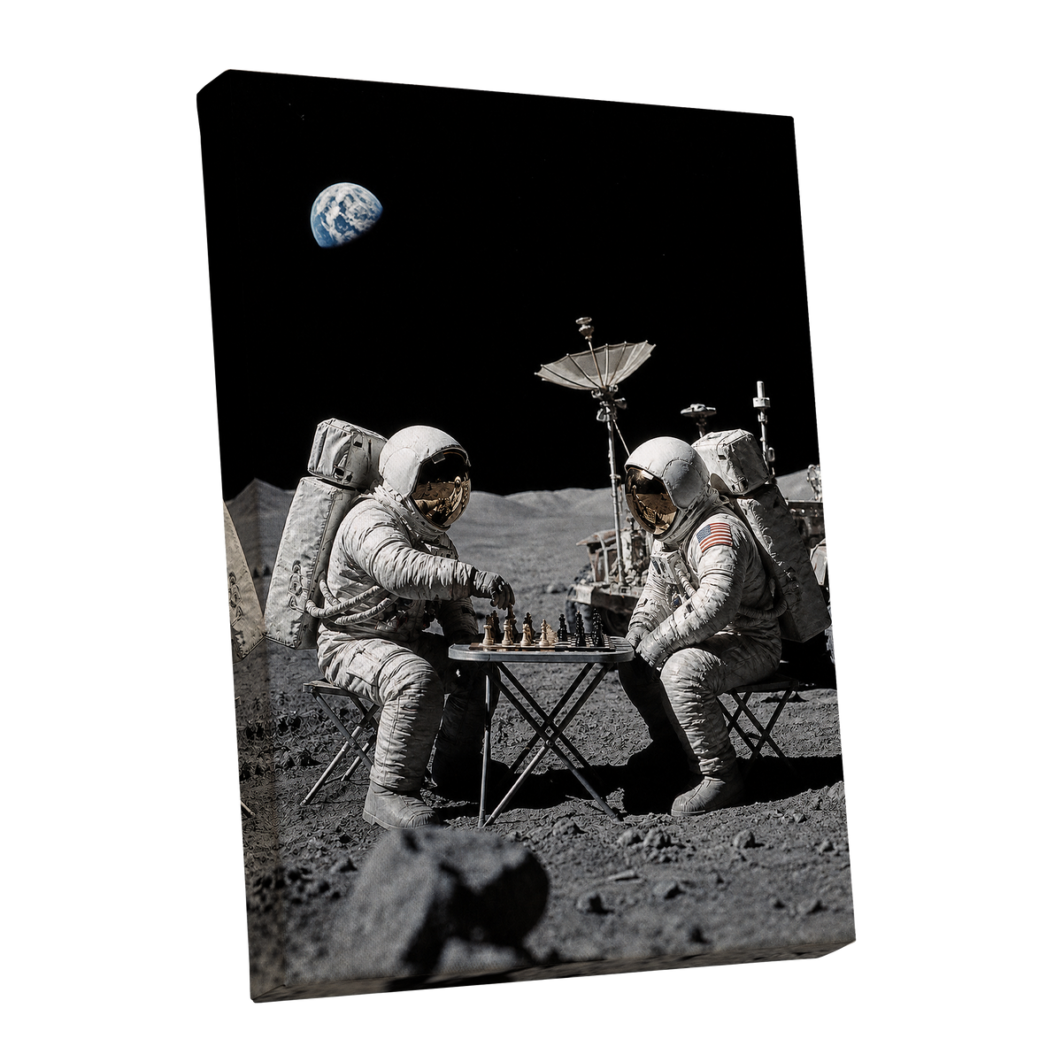 A Game Above Earth, black, gray, white minimalist wall art shown as a stretched canvas wall art