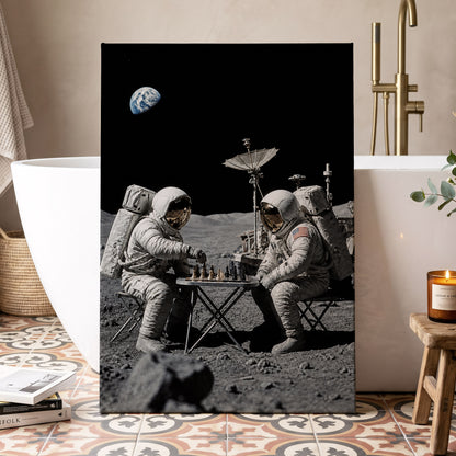 A Game Above Earth, black, gray, white minimalist wall art displayed in a styled interior, gallery view 3