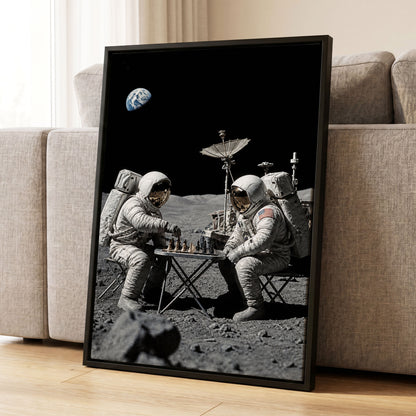 A Game Above Earth, black, gray, white minimalist wall art displayed in a styled interior, gallery view 4