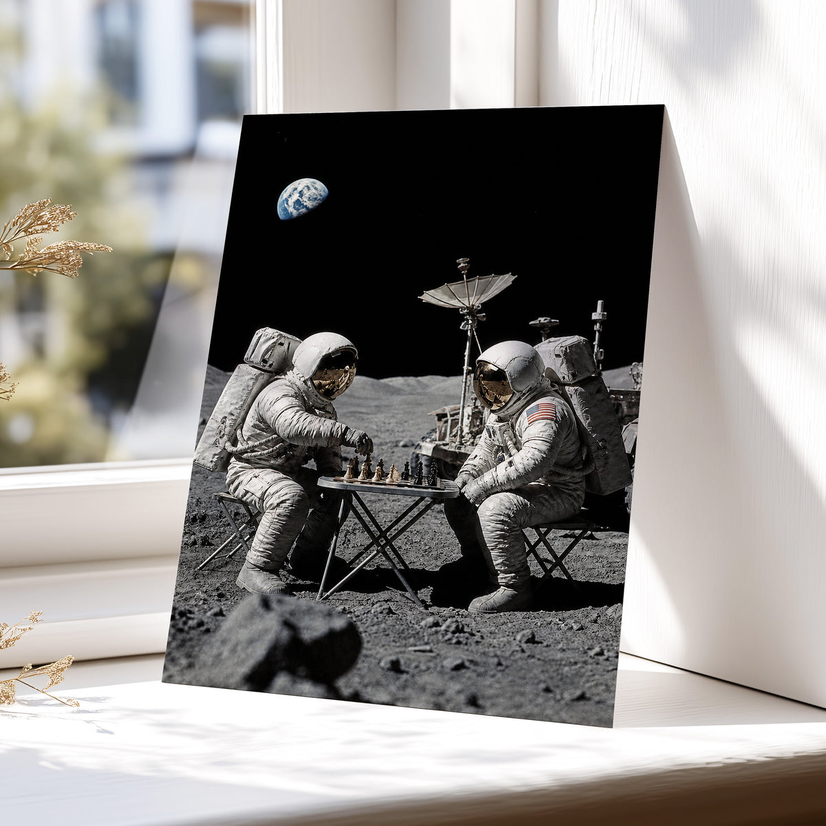 A Game Above Earth, black, gray, white minimalist wall art displayed in a styled interior, gallery view 5