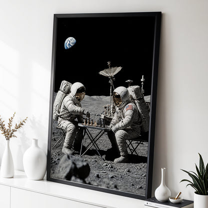 A Game Above Earth, black, gray, white minimalist wall art displayed in a styled interior, gallery view 6