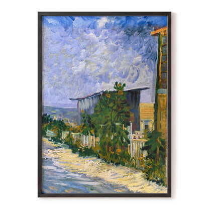 A Lane in Bloom, blue, green, yellow nature wall art, front artwork view