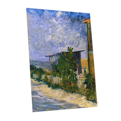 A Lane in Bloom, blue, green, yellow nature wall art shown as a unframed poster wall art print