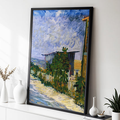 A Lane in Bloom, blue, green, yellow nature wall art displayed in a styled interior, gallery view 2