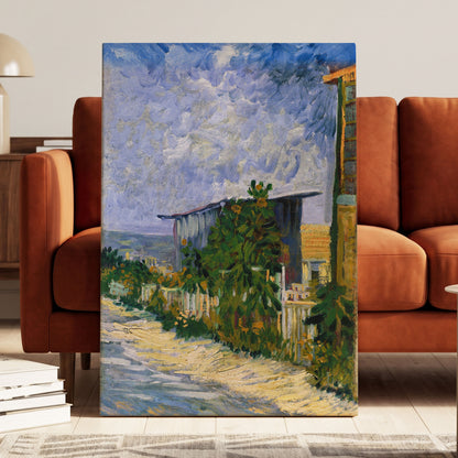 A Lane in Bloom, blue, green, yellow nature wall art displayed in a styled interior, gallery view 7