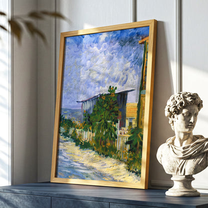 A Lane in Bloom, blue, green, yellow nature wall art displayed in a styled interior, gallery view 9