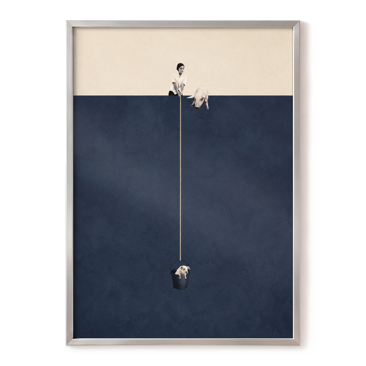 A Little Lift, blue, beige, black minimalist wall art, front artwork view
